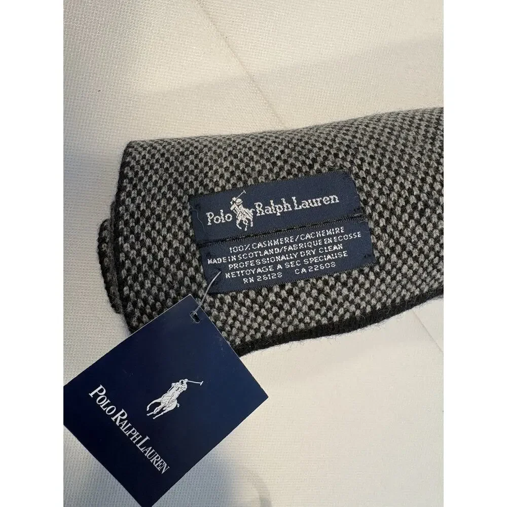Ralph Lauren Black & White Small Check 100% Cashmere Scarf 61” x 10.5” Mens